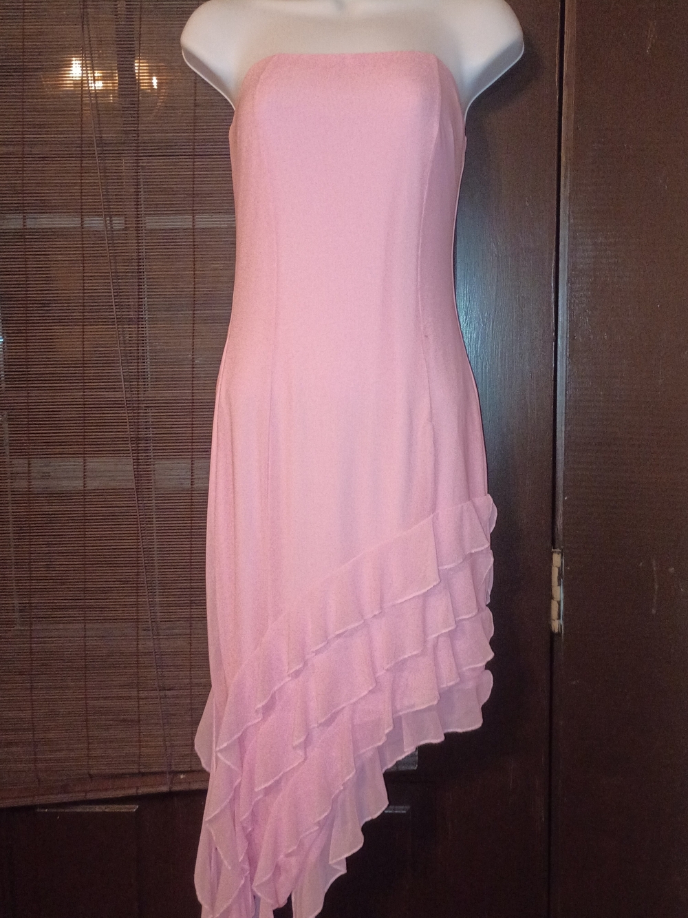 Strapless Light Pink Asymmetrical Ruffle Cocktail Dress (F10)